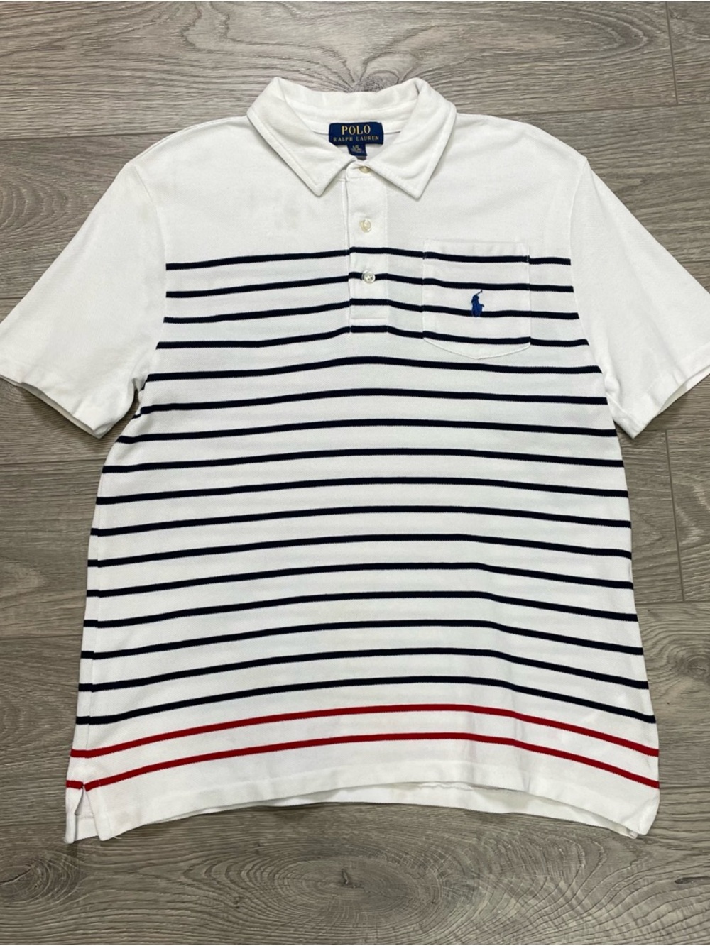 Polo by Ralph Lauren White Polo with Navy & Red Stripes